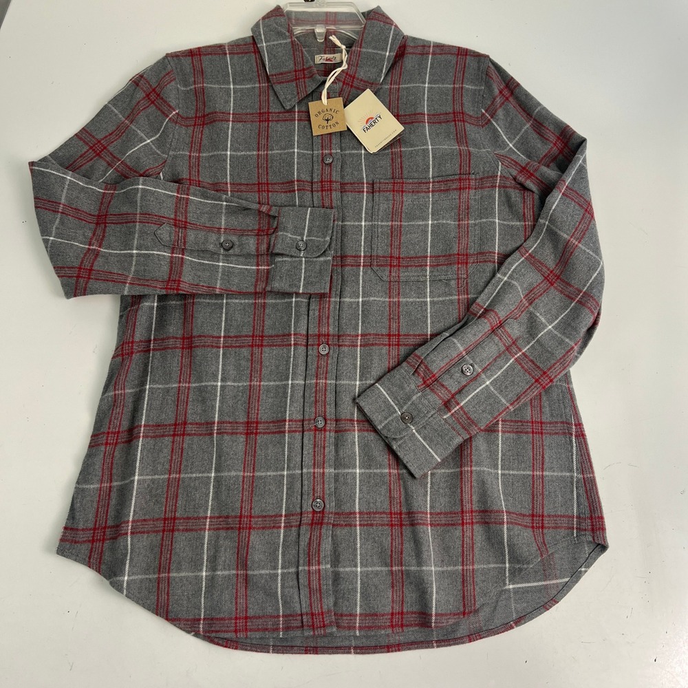 Faherty Classic Super Brushed Flannel Shirt Juliet Plaid Grey Red M NEW